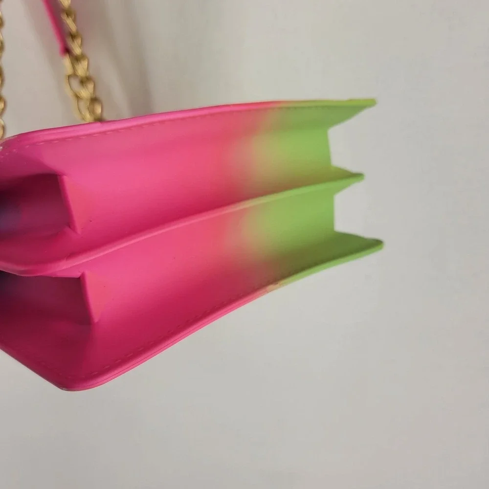 Epicstep Quilted‎ Rainbow Jelly Crossbody Bag Gold Chain Strap Ombre Tie Dye Y2K